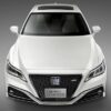 Modern white luxury sedan front view, sleek design, and advanced features.