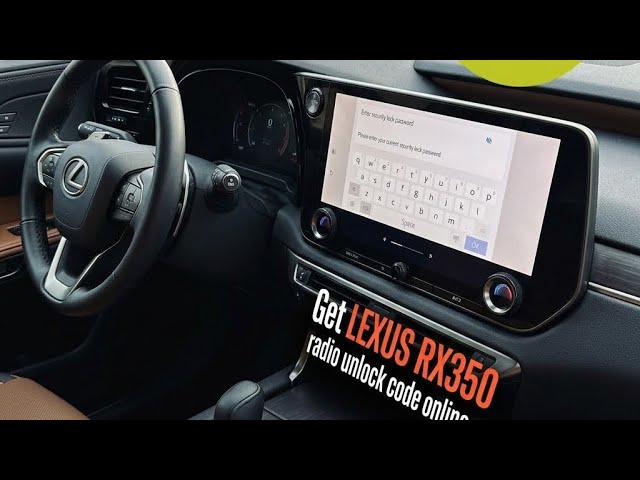 Lexus RX350 dashboard with navigation screen and radio unlock code display.