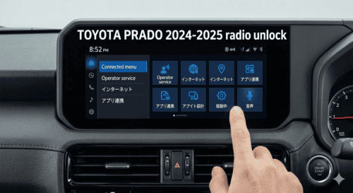 Toyota Prado 2024-2025 infotainment system with radio unlock feature.